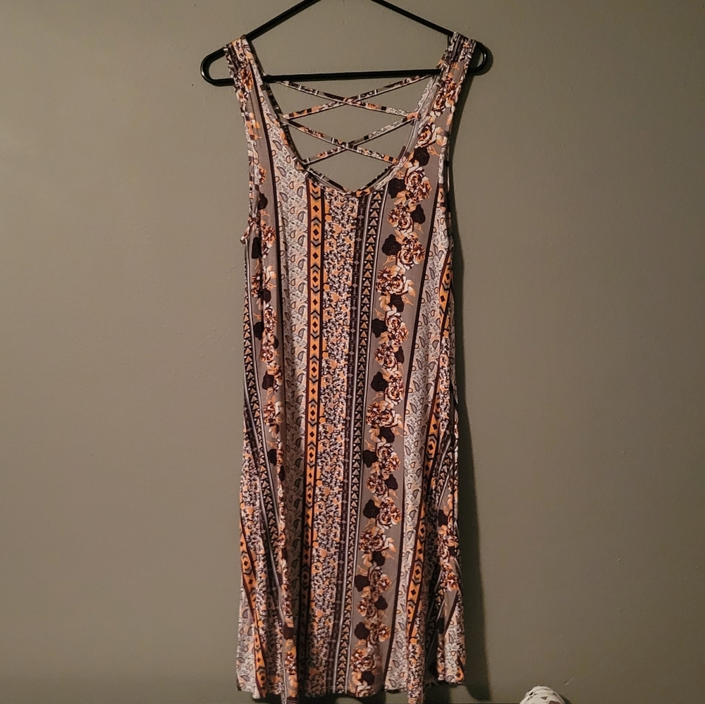 Patterned Criss Cross Back Dress